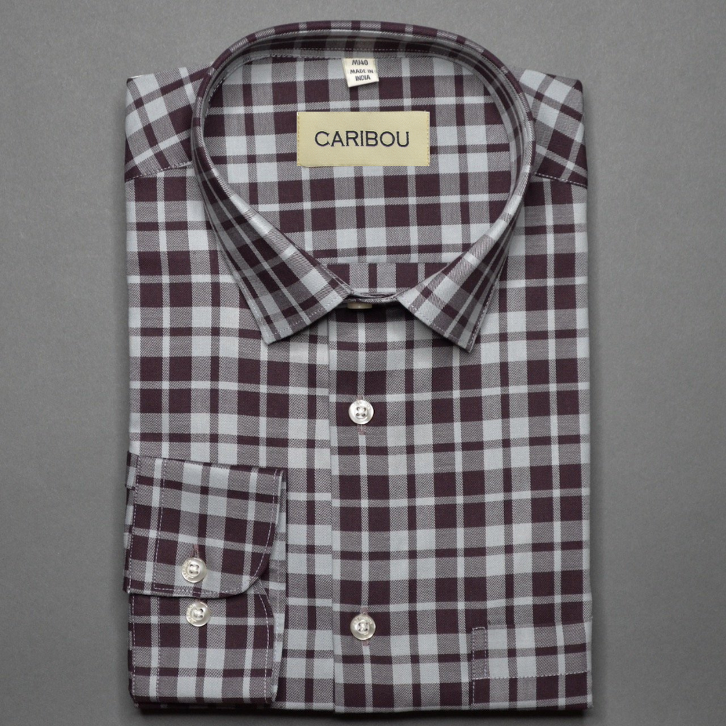 Brown Twill Check shirt - Caribou